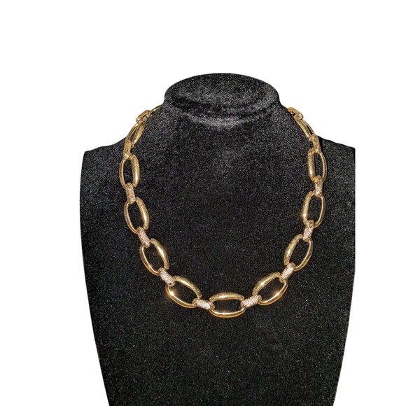 Napier Gold Tone Chunky Necklace & Earring Set With Adjustable Length & Post Ear - Picture 2 of 10